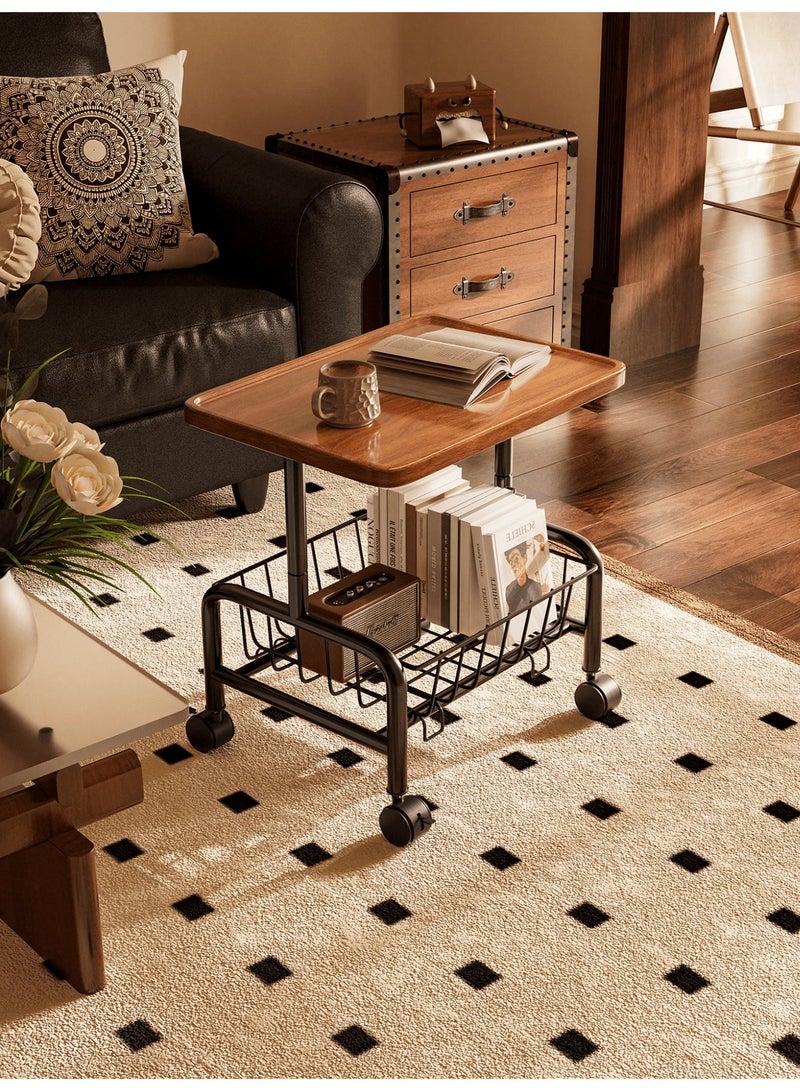 Genie Jar Retro Mid-Century Rolling Side Table Square Mobile Coffee Table with Wheels, Vintage Storage Cart for Living Room Couch Space-Saving End Table, Accent Organizer Shelf for Small Spaces - Image 1